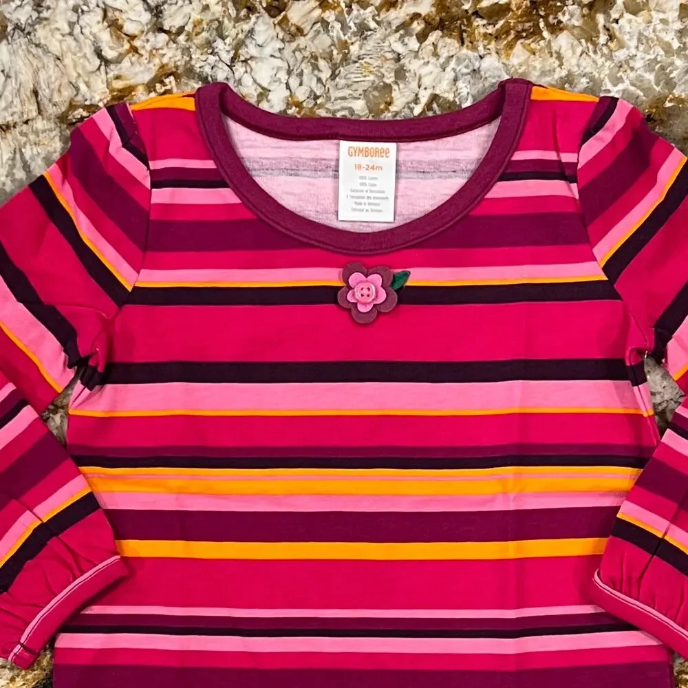 NWT Gymboree Pink & Purple W/Applique Flower Striped Top & Ponte Pants - 18-24M
